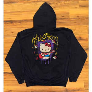 Hello Kitty Hoodie Sweatshirt Black Sanrio Streetwear Large Y2K Grunge